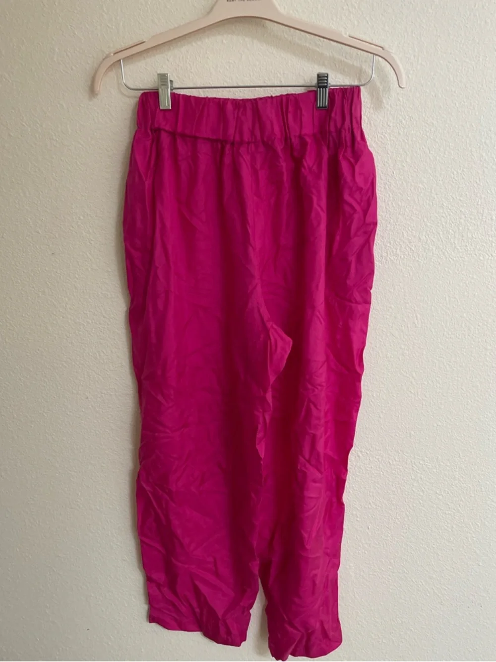 Bright Fuchsia Silk Elastic Waist Pants - Picture 3 of 4
